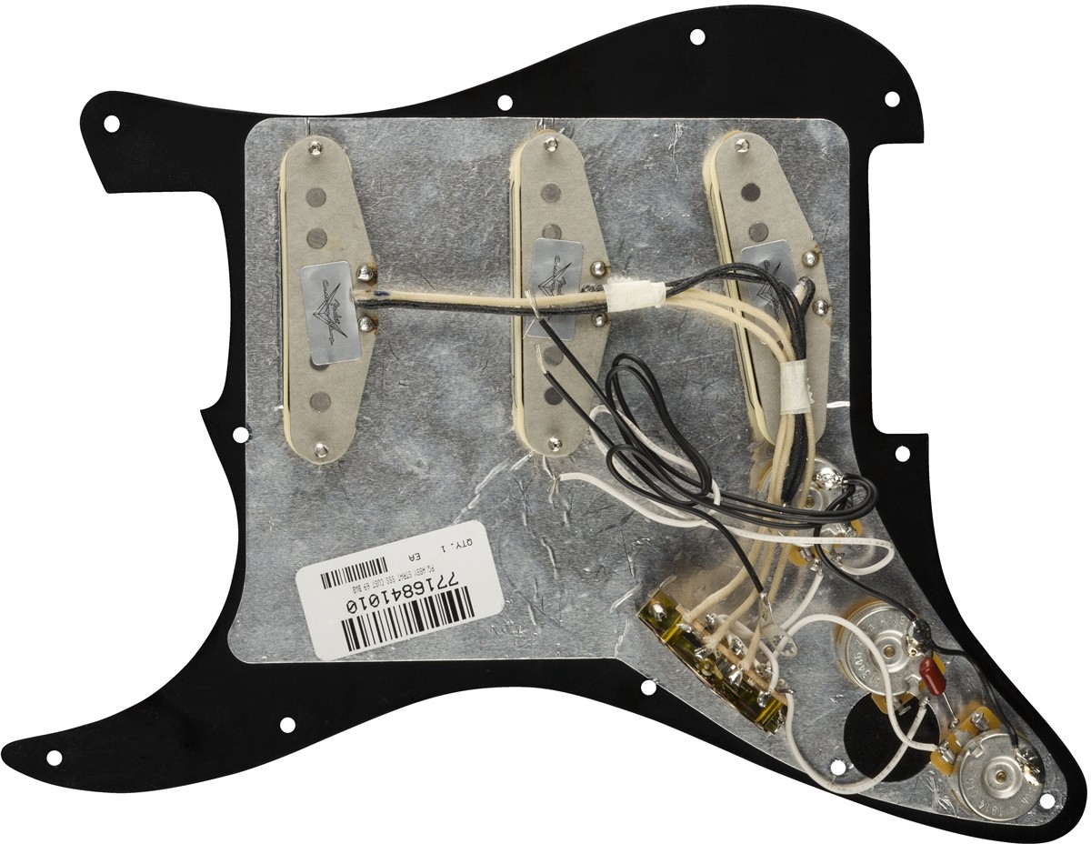Fender Pre-Wired Strat Pickguard, Custom Shop Custom '69 SSS, Black 11 Hole PG