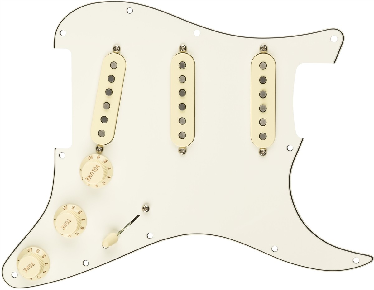 Fender Pre-Wired Strat Pickguard, Custom Shop Fat 50's SSS, Parchment 11 Hole PG