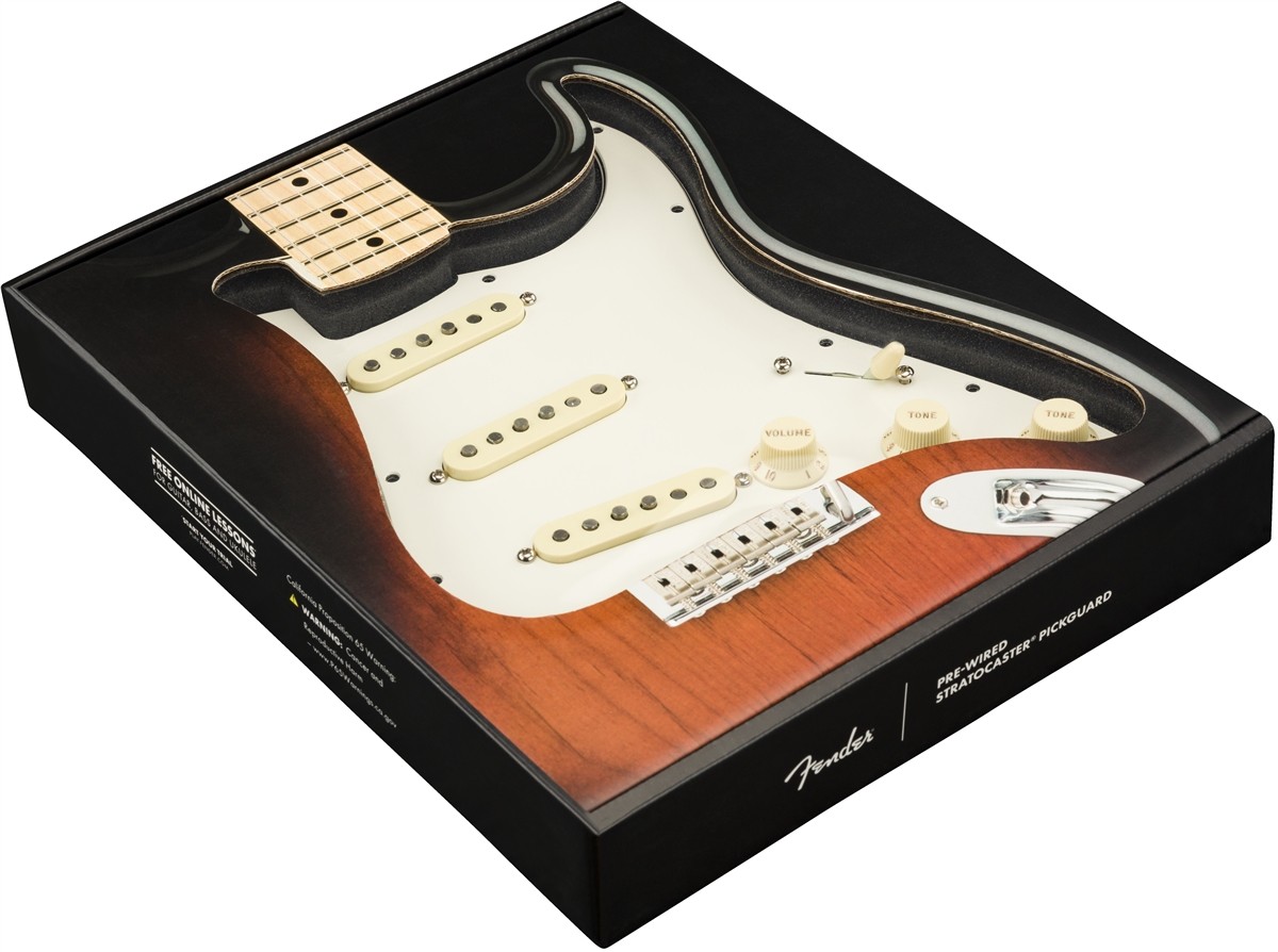 Fender Pre-Wired Strat Pickguard, Custom Shop Fat 50's SSS, Parchment 11 Hole PG