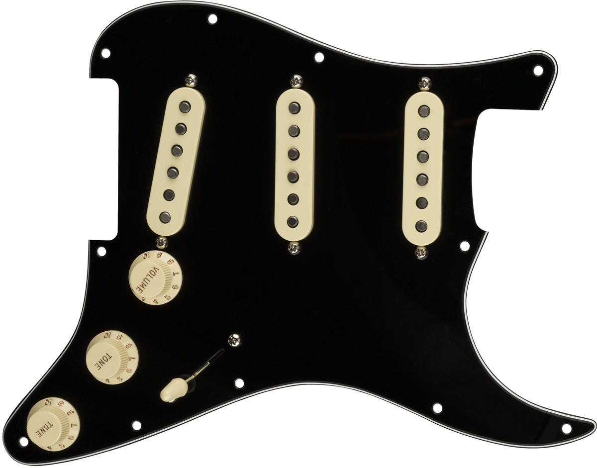 Fender Pre-Wired Strat Pickguard, Original '57/'62 SSS, Black 11 Hole PG