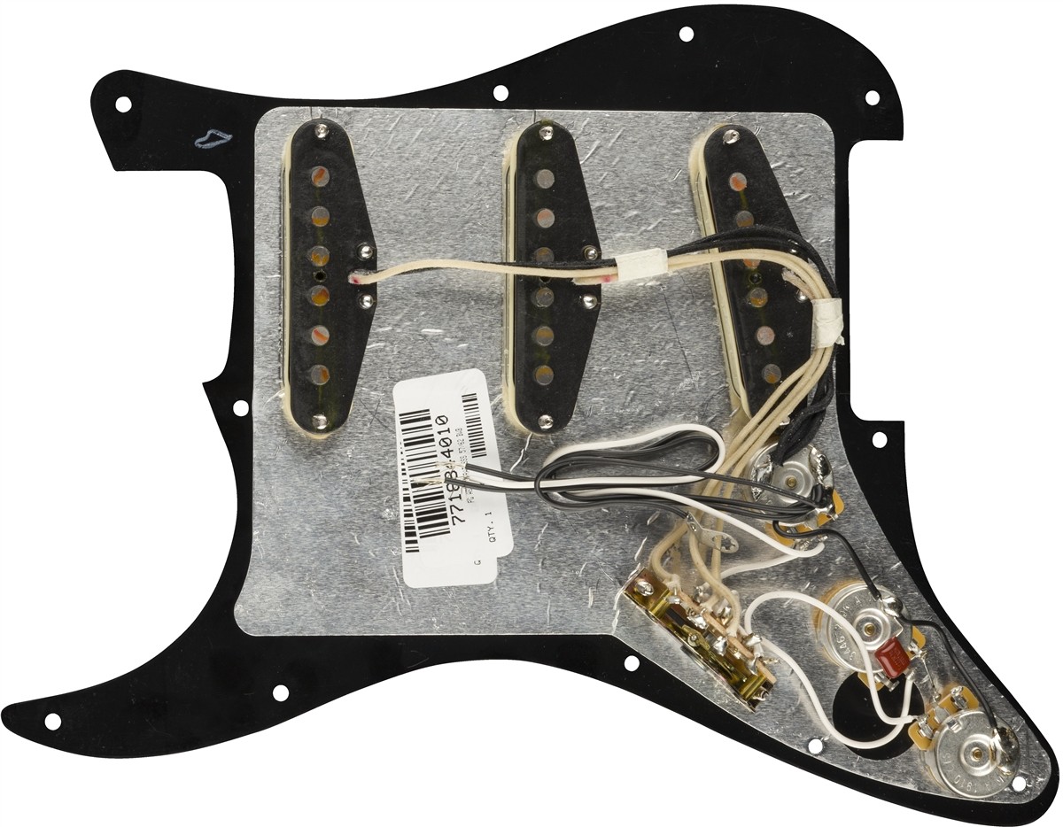 Fender Pre-Wired Strat Pickguard, Original '57/'62 SSS, Black 11 Hole PG