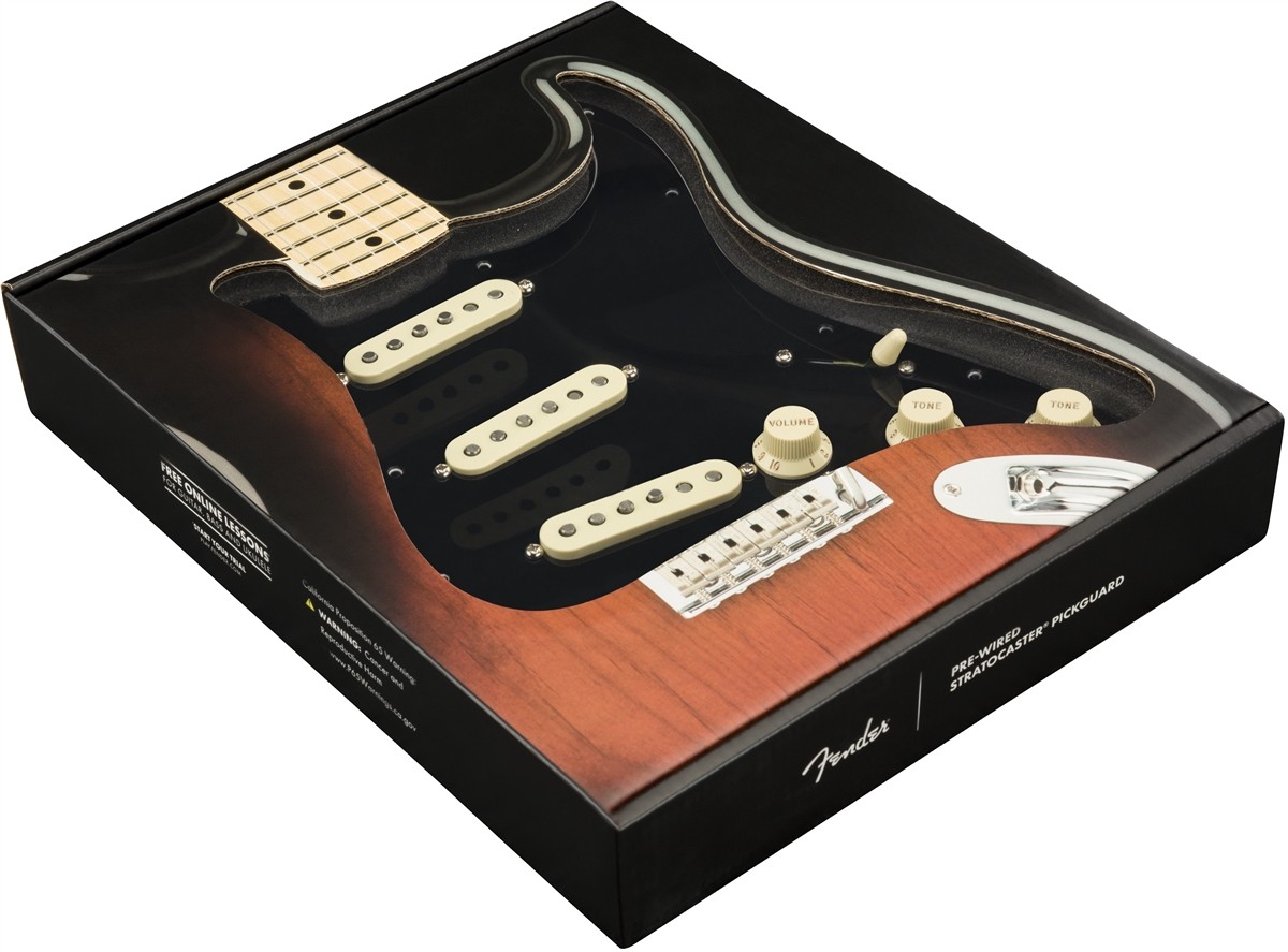 Fender Pre-Wired Strat Pickguard, Original '57/'62 SSS, Black 11 Hole PG
