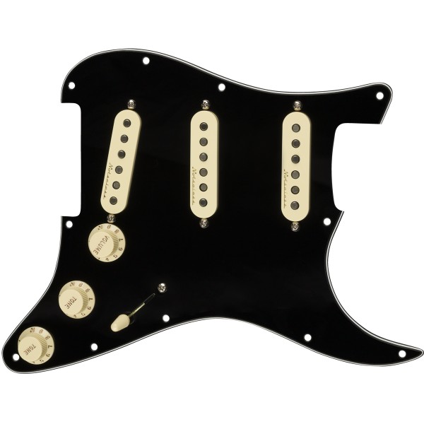 Fender Pre-Wired Strat Pickguard, Vintage Noiseless SSS, Black 11 Hole PG