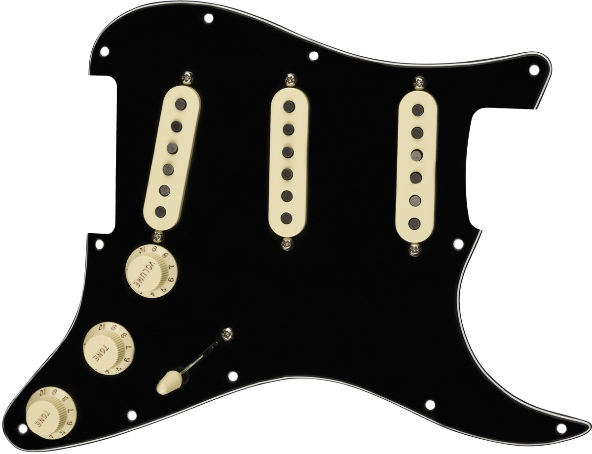 Fender Pre-Wired Strat Pickguard, Tex-Mex SSS, Parchment 11 Hole PG