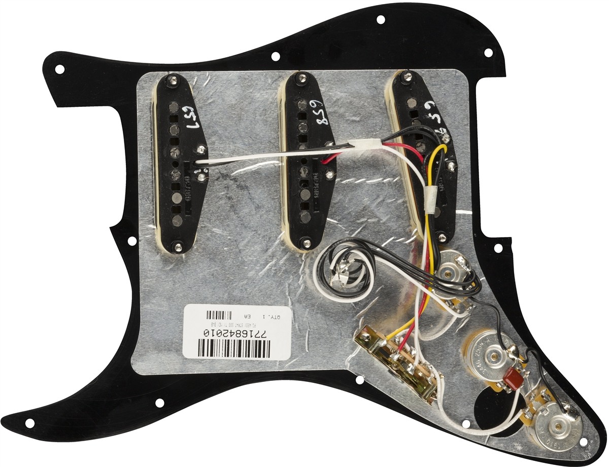 Fender Pre-Wired Strat Pickguard, Tex-Mex SSS, Parchment 11 Hole PG