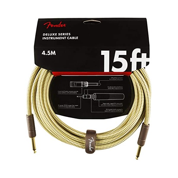 Fender Deluxe Series Instrument Cable, Straight/Straight, 15', Tweed