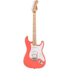 Squier Sonic Stratocaster HSS, Maple Fingerboard, White Pickguard, Tahitian Coral