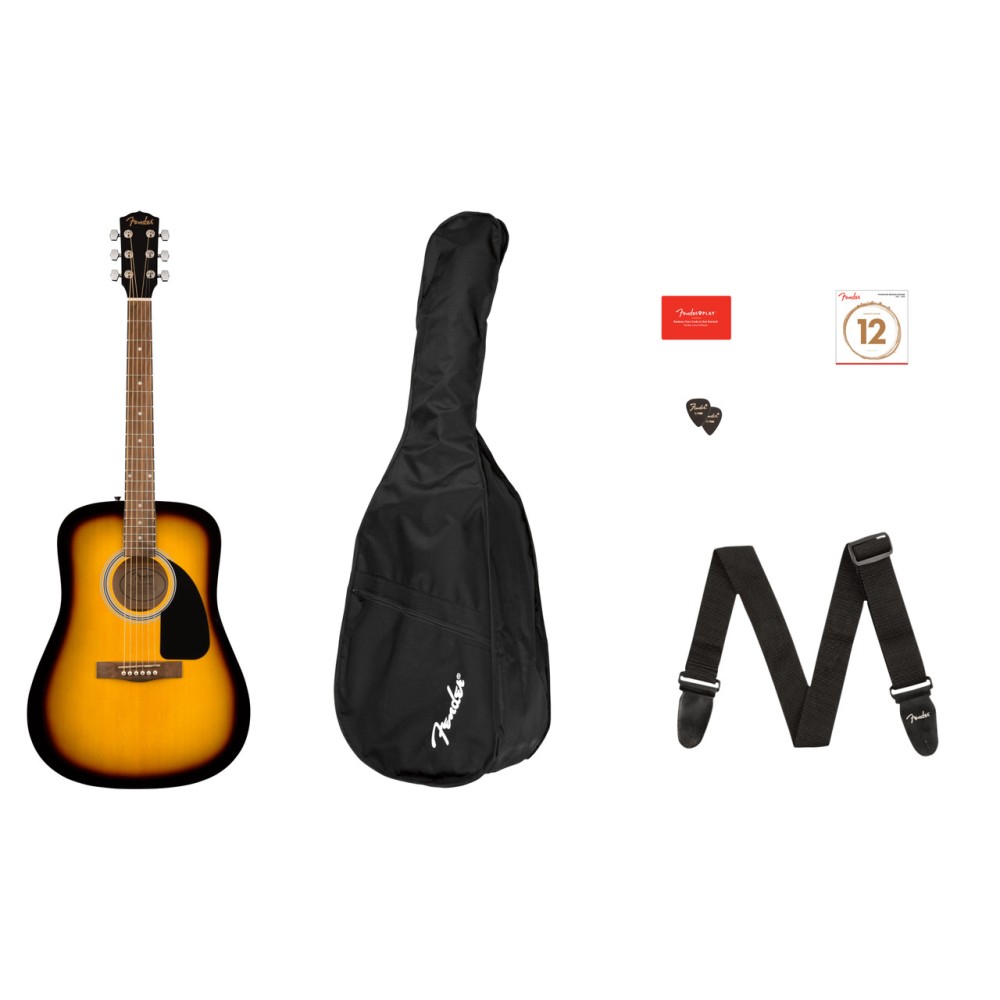 FENDER FA-115 Dreadnought Pack Sunburst - PACK CON CHITARRA ACUSTICA DREADNOUGHT SUNBURST, BORSA, TRACOLLA, PLETTRI