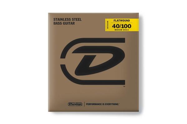 Dunlop DBFS40100M Corde basso Flatwound Light Scala media Set/4