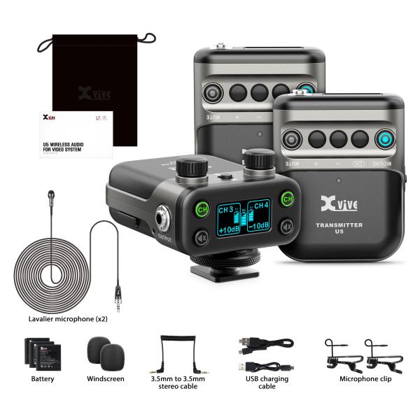 Xvive U5T2 LAVALIER - Sistema wireless digitale con doppio trasmettitore per camera DSLR o Broadcast