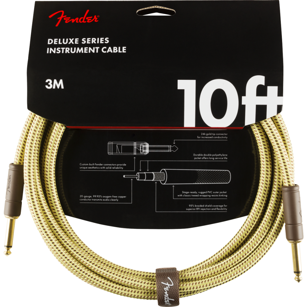 Fender Deluxe Series Instrument Cable, Straight/Straight, 10', Tweed