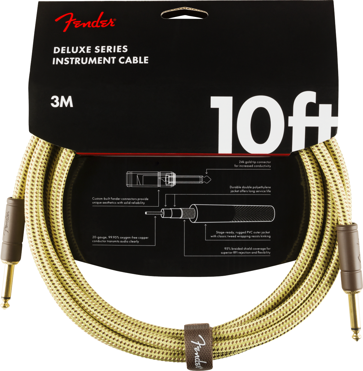 Fender Deluxe Series Instrument Cable, Straight/Straight, 10', Tweed